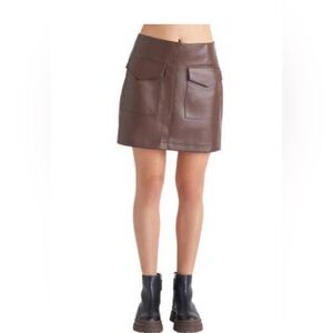 DEX Rustic Brown Faux Leather Mini Skirt 0X NWT